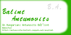 balint antunovits business card